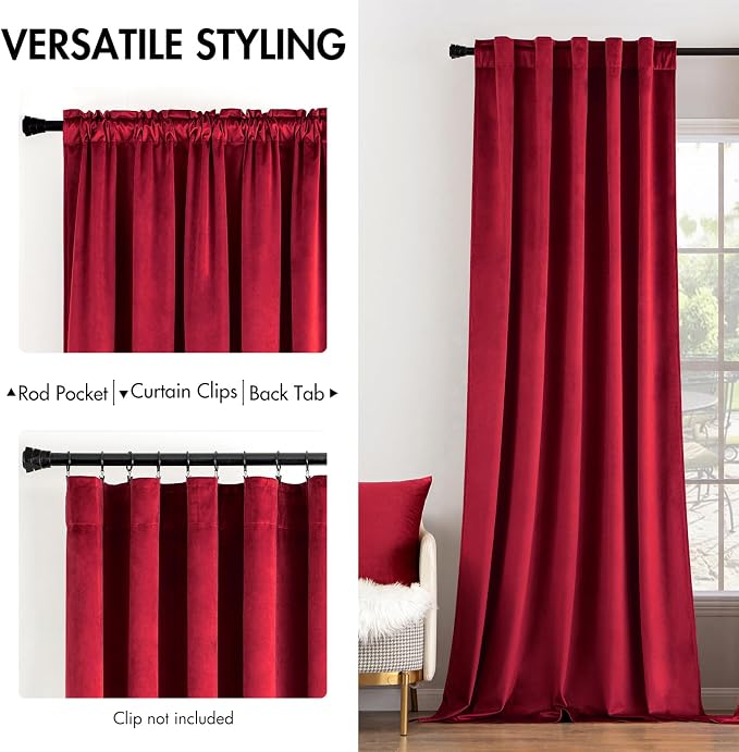 MIULEE Velvet Curtains 52x72 inches 2 Panels Red Blackout Curtains | Luxury - Image 2