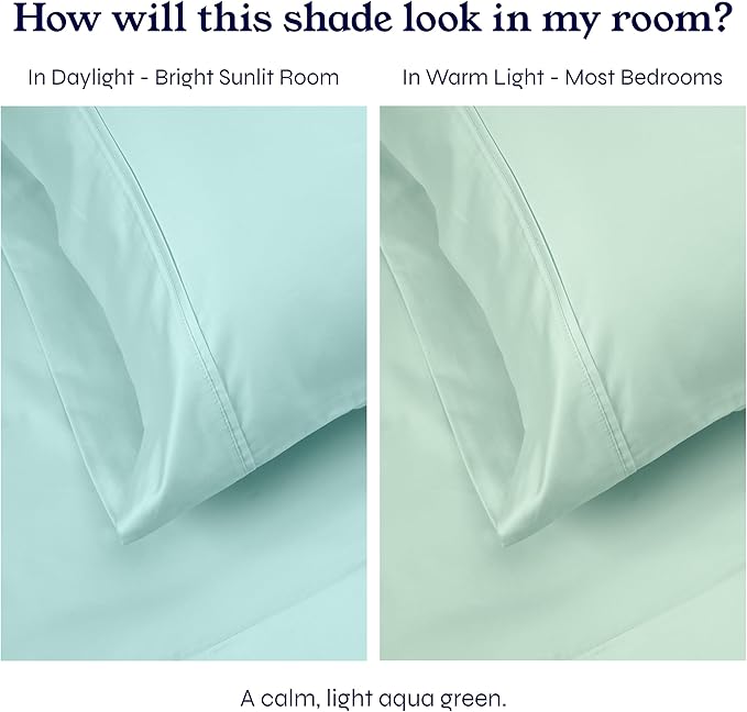 California Design Den Natural 100% Cotton Sheets, Soft Queen Sheet Set, 400 Thread Count Sateen, Deep Pockets with All-Around Elastic for a Snug Fit, Cool & Durable Bedding Set - Seafoam