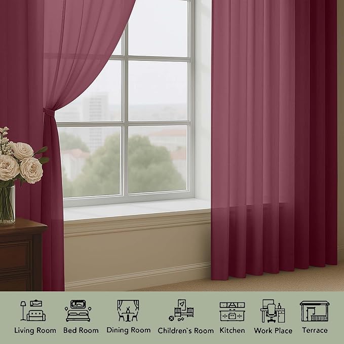 Sheer Curtains 2 Panels Set for Bedroom Living Room, Soft Solid Rod Pocket - Image 5