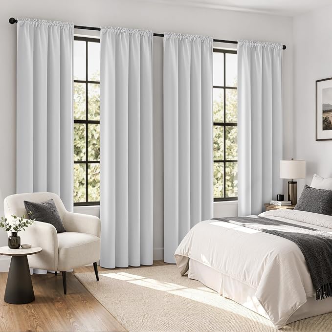 MIULEE 84 Inch Length Greyish White Blackout Bedroom Curtains Set of 4 | - Image 2