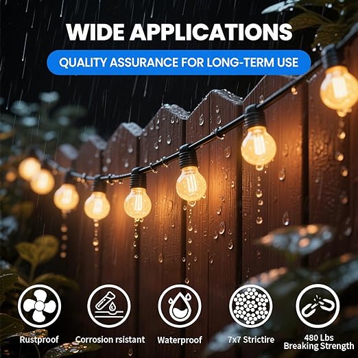 Globe String Light Suspension Kit, Outdoor Light Guide Wire, Vinyl Coated Stainless Steel Steel Cable，Include 150ft Transparent PVC and 304 Stainless Steel Wire Cable, Turnbuckle and Hooks