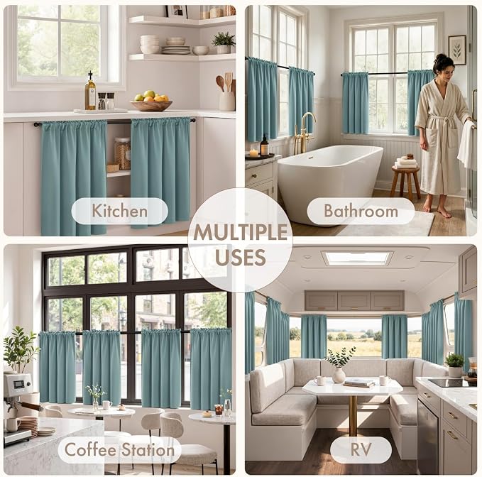 MIULEE Set of 4 Dusty Blue 45 Inch Short Blackout Kitchen Window Curtains | - Image 5