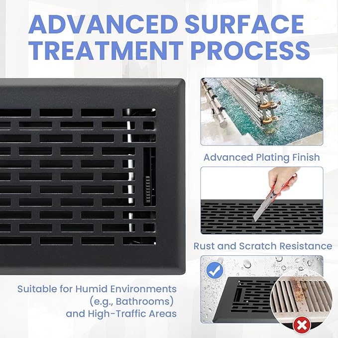 4x10 Inches 6 Pack Heavy Duty Walkable Floor Register - Easy Adjust Air Supply Lever Decorative Floor Vent Covers, Boston Design Vent Covers for Home - Matte Black
