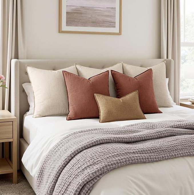 MIULEE Decorative Linen Pillow Covers 20x20 Inch Rust Red | Boho Farmhouse​ - Image 5