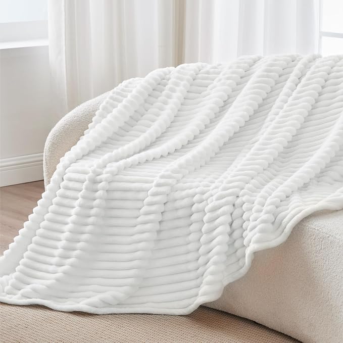 BEDELITE Ribbed Twin Blanket for Couch & Bed, Bright White, Warm Yet Lightweight - Image 8