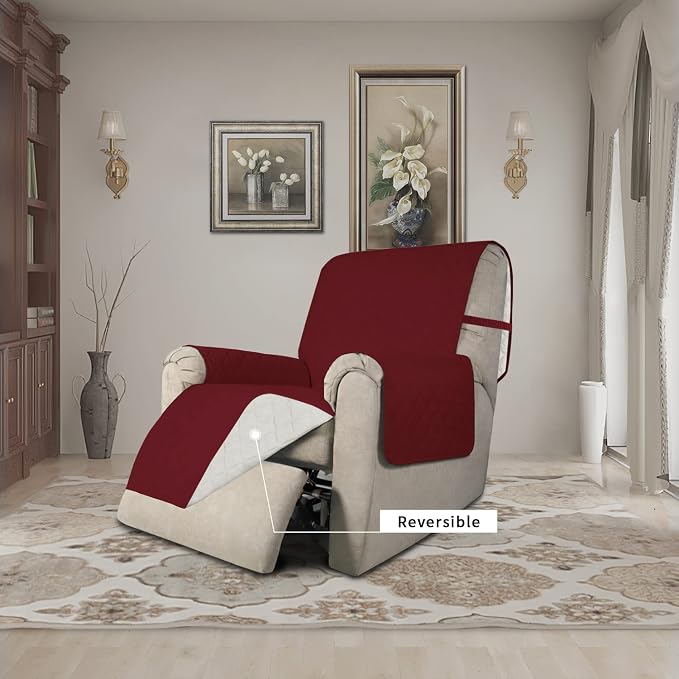 Easy-Going Reversible Couch Cover, Recliner 22 in, Christmas Red/Ivory | - Image 2