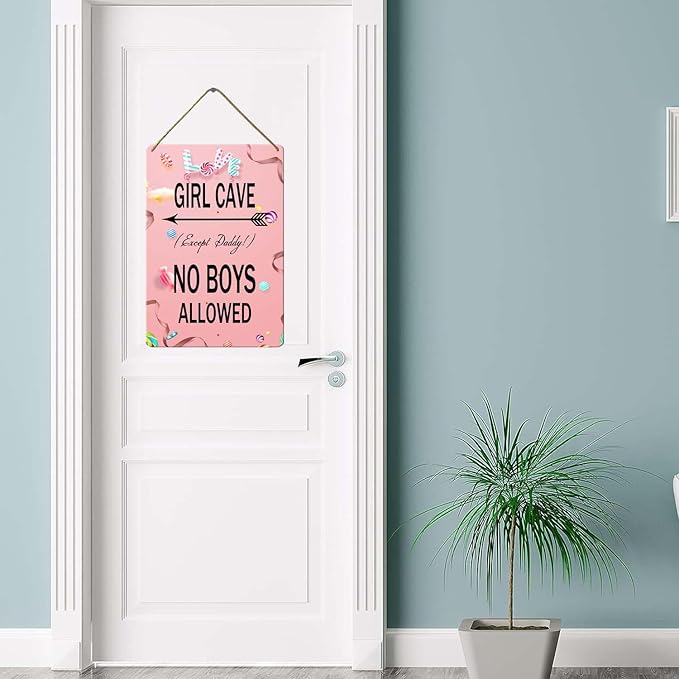 Wood Sign Girl Cave Sign, 8x12 Inch, Little Baby Girl Room Decor Bedroom Wall Decor