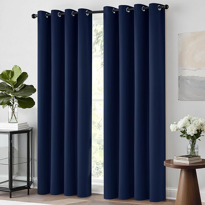 Yakamok Room Darkening Curtains 52x63 inch Length Navy Blue-Living Room | 2 - Image 2