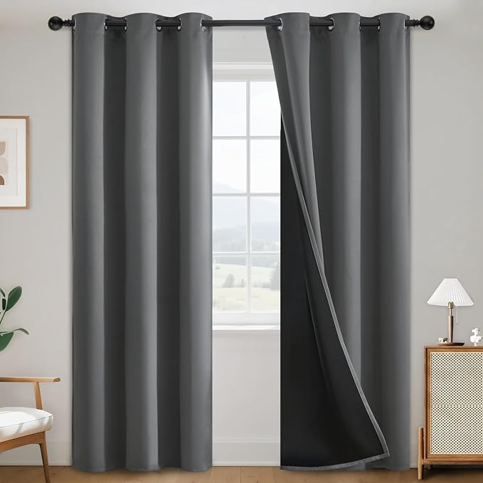 SimpleHome Grey 100% Blackout Curtains Room Darkening Living Room 84 Inch | by SimpleHome