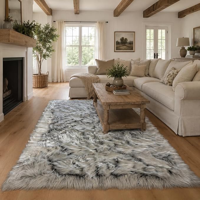 EasyJoy Faux Sheepskin Rug, Fluffy Faux Fur Rug, Ultra Soft Shag Area Rug - Image 2