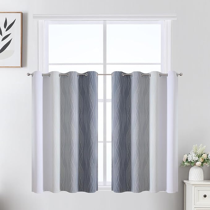 Grey and Greyish White Ombre Blackout Curtains - Image 2