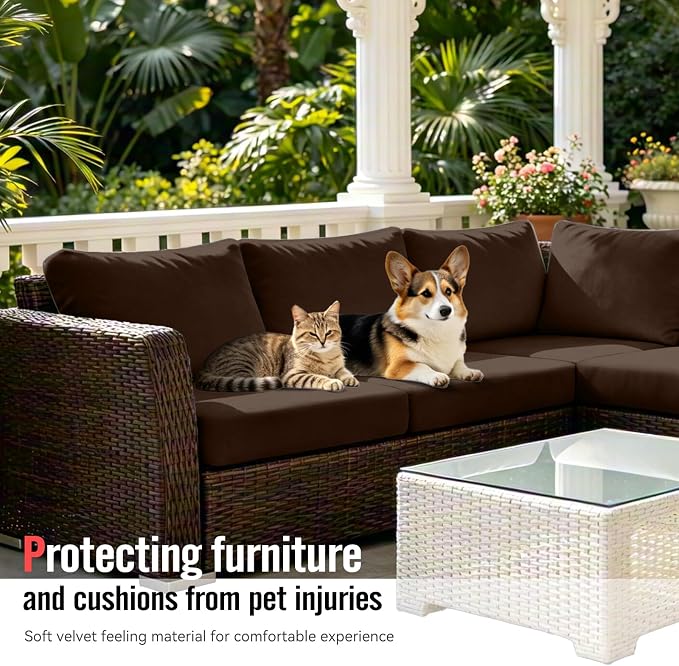 8Pcs Outdoor Cushion Covers, Stretch Patio Furniture Couch Chair Slipcovers | - Image 6