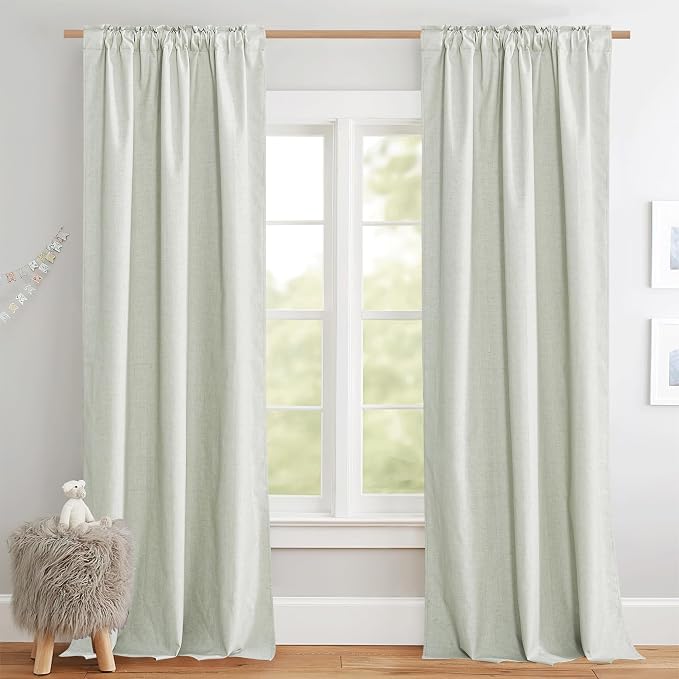 NICETOWN Living Room Full Blackout Light Green Linen Curtains 108" Length - Image 2