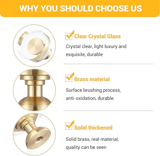 2-Pcs 1-1/4-Inch White Cabinet Glass Crystal Pumpkin knobs Brass Drawer Round Knobs Dresser Pulls, Gold Hardware Kitchen Closet knobs for Bifold Doors