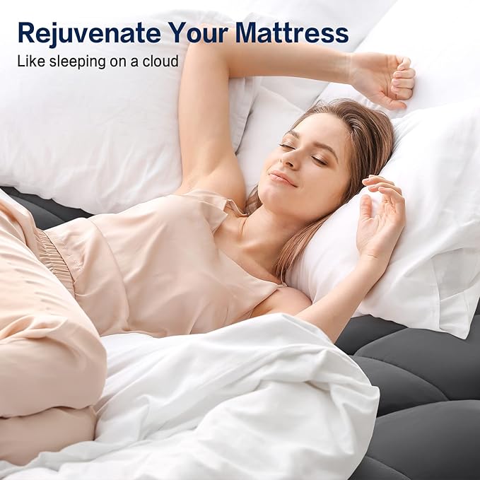 SOPAT Mattress Topper Queen Size Extra Thick Mattress Pad 8-21" Deep Pocket Soft Down Alternative Fill Mattress Protector Pillow Top Mattress Cover (60x80 Inches, Dark Grey)