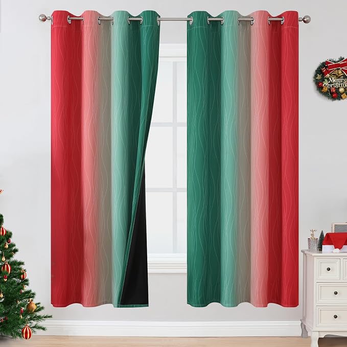 Red and Green Ombre Blackout Curtains 52Wx72L 2 Panels | Ombre Christmas by ESTELARTEXTILER