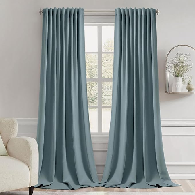 MIULEE Greyish Blue Back Tab Blackout Curtains 52x108 Inch Long 2 Panel Set | by MIULEE