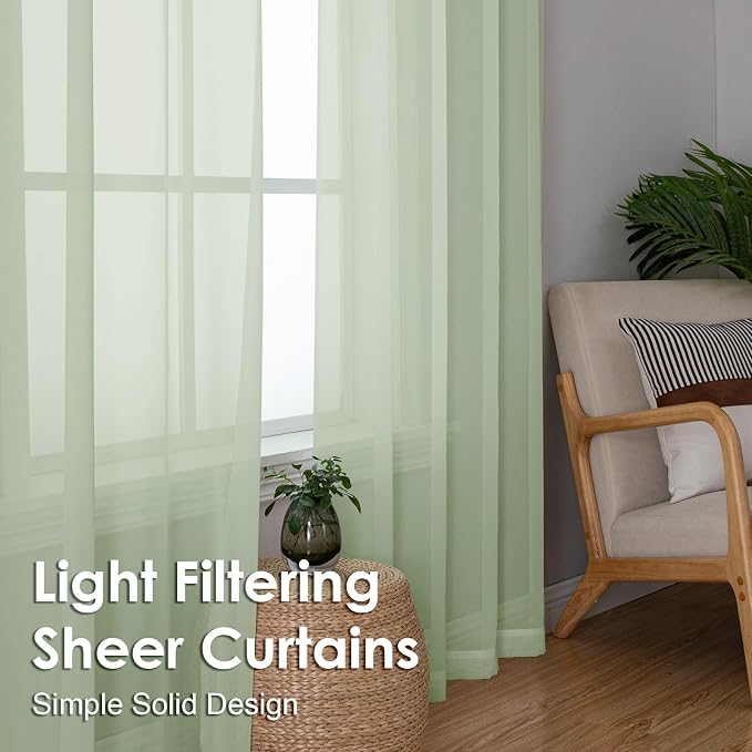 Light Green Sheer Curtains 72 Inches Long 2 Panels - Image 6