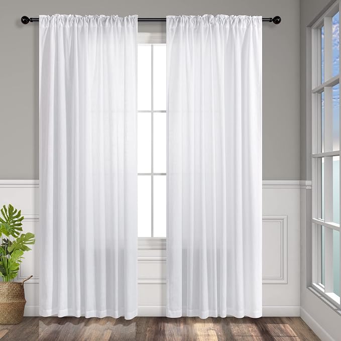 White Linen Curtains 84 Inch Length - Image 9