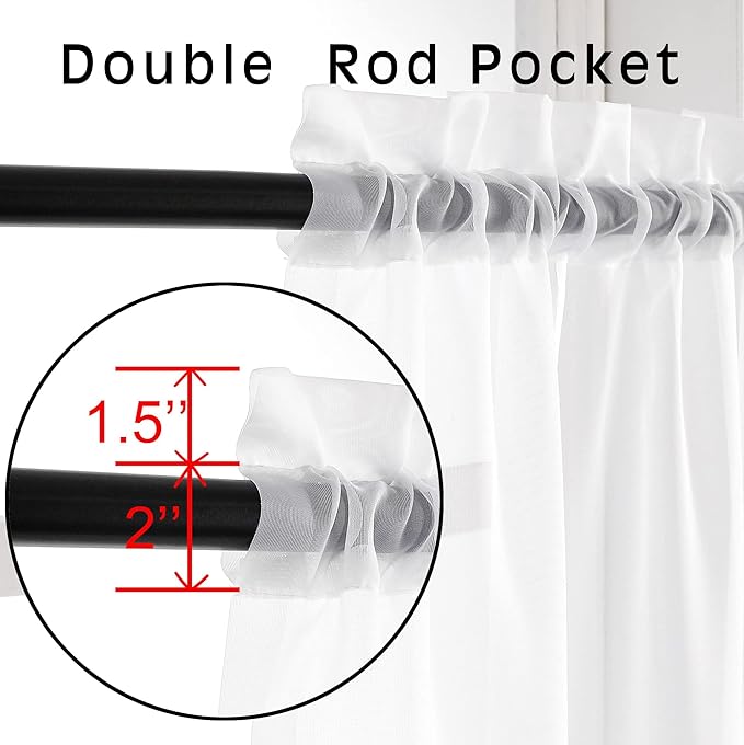 OVZME White Sheer Curtains 90 Inches Long 2 Panels - Soft Light Filtering Window Sheer Panels for Living Room/Bedroom, Top Dual Rod Pocket, 1 Pair, Each 42Wx90L Inches