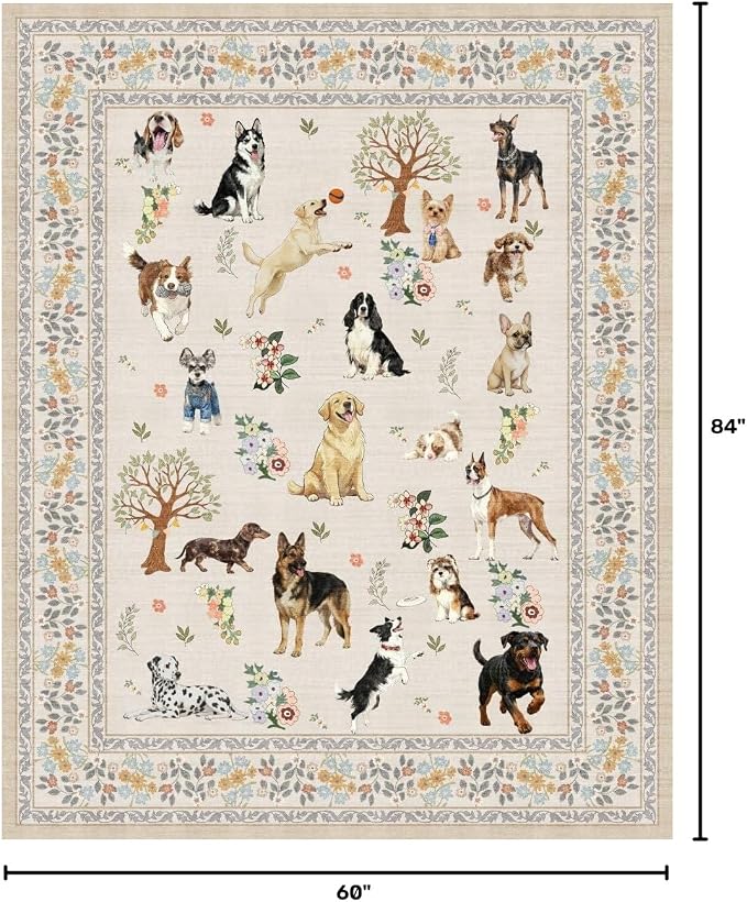 Beige Area Rug 5x7 for Bedroom Livingroom | Ultra-Thin; Boho Style; Low Pile; - Image 3