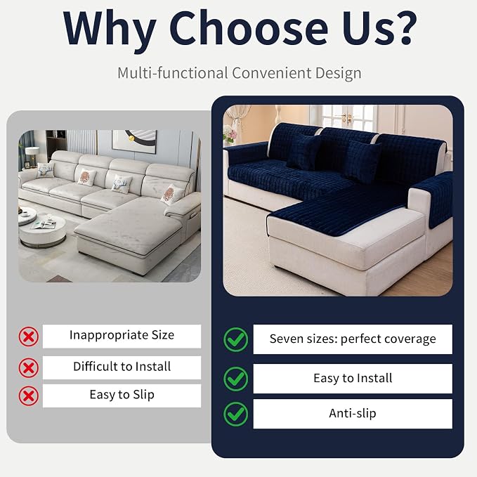 Velvet Couch Cover, Plush Sectional Sofa Cover Washable, Anti Slip Sofa - Image 3