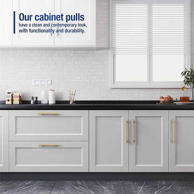 JOY DECOR 60 Pack Cabinet Handles, Gold Cabinet Pulls, 3 in Hole Center Kitchen Cabinet Handles, Stainless Steel T Bar Handles for Dresser Drawers