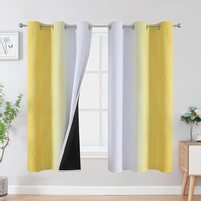 Yellow and Greyish White Ombre Blackout Curtains by ESTELARTEXTILER