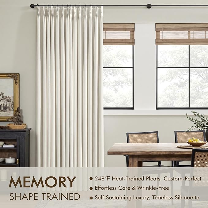 MIULEE Natural Pinch Pleated 100% Blackout Linen Curtains 40x63 Inches | Room - Image 3