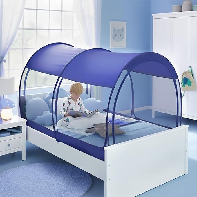Alvantor Mosquito Net Bed Canopy Tents Dream Privacy Space Twin Size Sleeping Tents Indoor Pop Up Portable Frame Breathable Cottage Blue (Mattress Not Included)