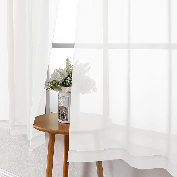 Sheer White Curtains 45 Inch Length 2 Panels, Airy Voile Short Curtains - Image 6
