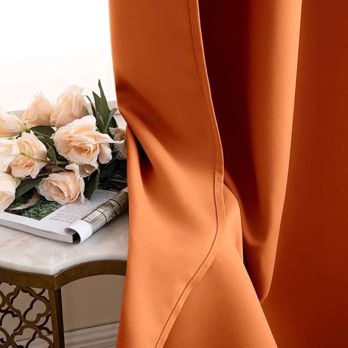 MIULEE Fall Orange Back Tab Blackout Curtains 52x84 Inch Length 2 Panel Set | - Image 6