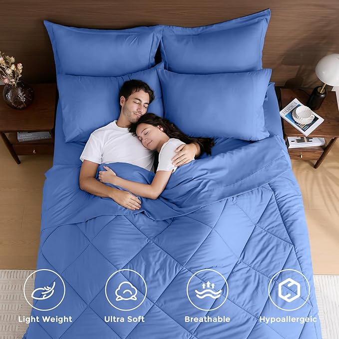 HEVUMYI Royal Blue Cali-King Comforter Set - 7-Piece All Season Bed in a Bag Cali-King, Ultra Soft Bedding Set with Comforter, Flat Sheet, Fitted Sheet, Pillowcases, Pillow Shams