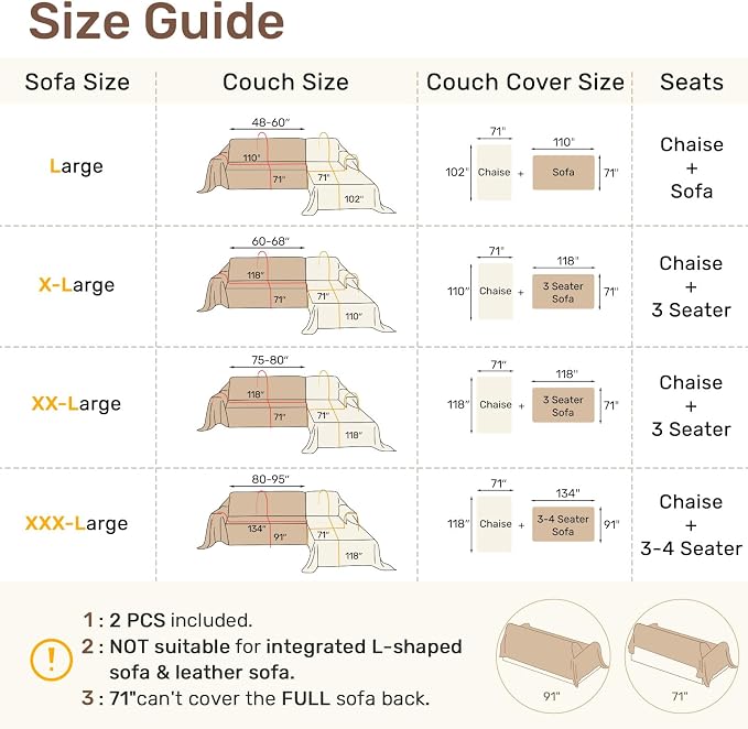 2 Pieces Sectional Couch Covers L Shaped Cover XL Navy Blue | Thick Washable - Image 2