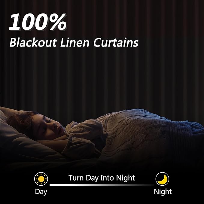 100% Blackout Linen Curtains 90 Inch Length 2 Panels Set - Image 2