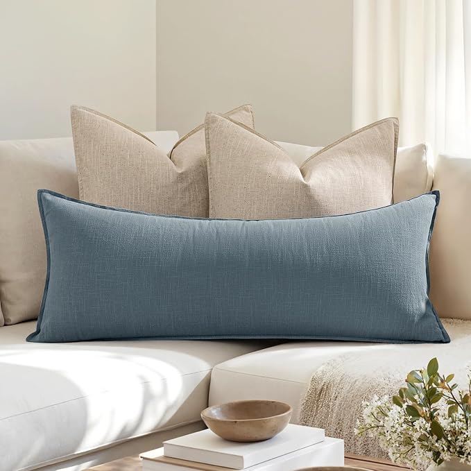 MIULEE Decorative Linen Lumbar Pillow Cover 14x36 Inch Blue Grey | Boho - Image 3