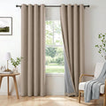 100% Blackout Linen Textured Curtains 96 Inch Long, Burlywood Birch | 100% by 100BlackoutShield