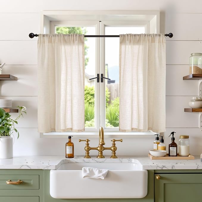 BGment Burlap Linen Kitchen Curtains 36 Inch Length Window Over Sink | Short by BGment