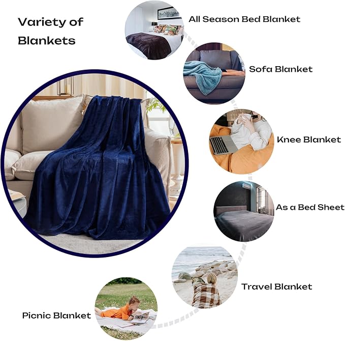 Fleece Plush Throw Blanket Navy Blue 50"x60"for Couch Fuzzy Cozy Flannel | - Image 3