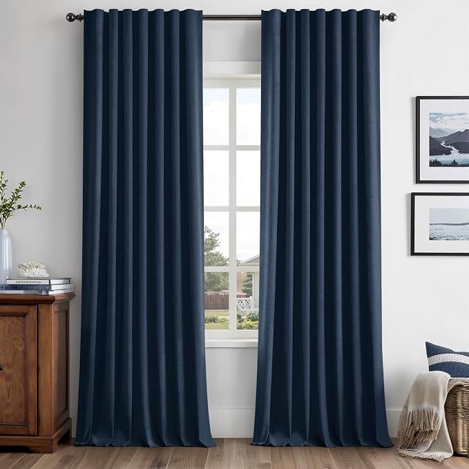 MIULEE 100% Blackout Linen Curtains 42 x 96 Inch Midnight Blue 2 Panels | by MIULEE