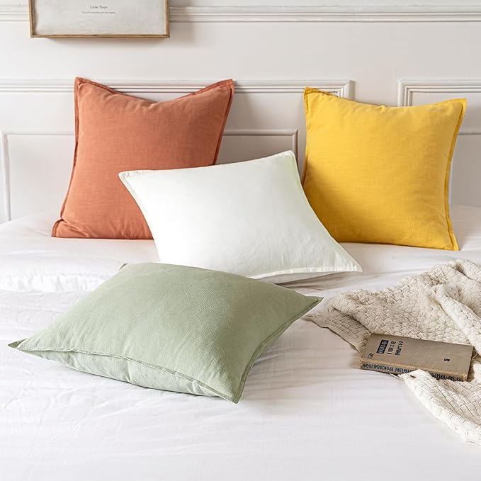 MIULEE Decorative Linen Pillow Covers 18x18 Inch Coral | Boho Farmhouse​ - Image 5