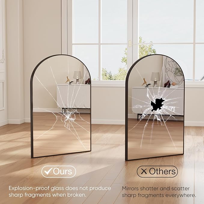 DUMOS Black Metal Arch Vanity Rounded Rectangle Bathroom Mirrors for Over Sink Wall, 27x38 Inch Large Matte Mirror, Modern Decorative for Restroom, Farmhouse