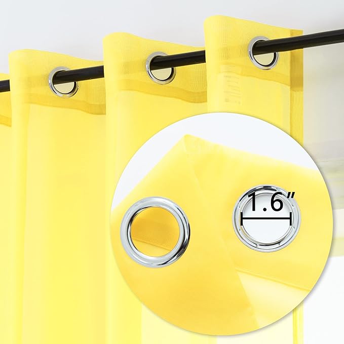 Yellow Curtains 108 Inches Long for Bedroom 2 Panels Grommet Voile Drapes Semi Sheer Light Filtering Sliding Glass Door Curtains for Floor Length Windows Patio Living Room Wide 52x108 Inch Length