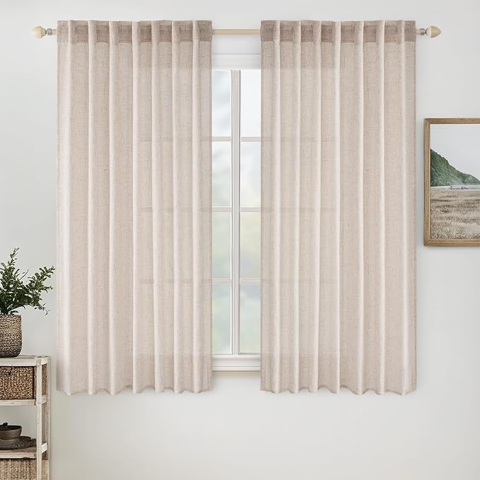 MIULEE Natural White Linen Curtains 34x48 Inch Neutral Cream Ivory 2 Panels | by MIULEE