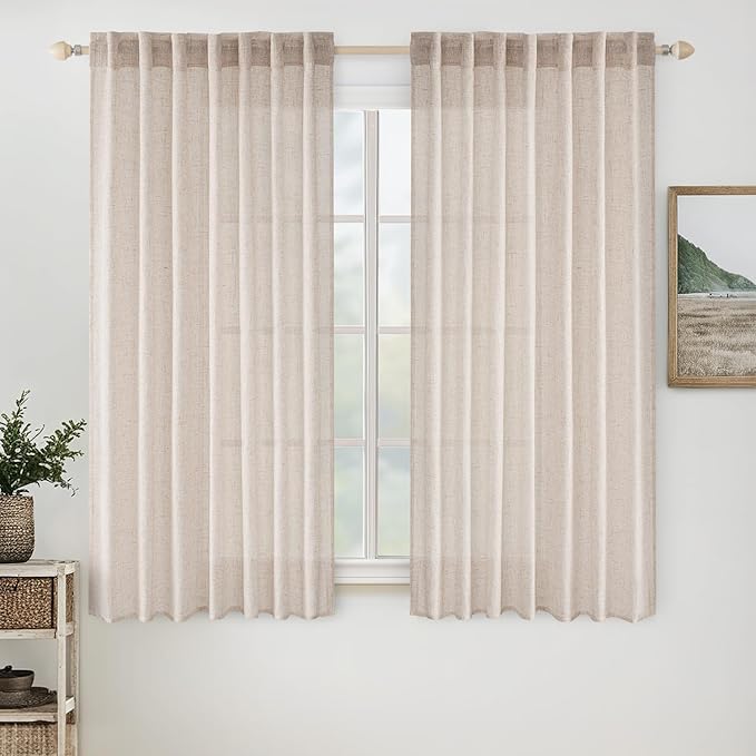 MIULEE Natural White Linen Curtains 52x60 Inch Length 2 Panels by MIULEE