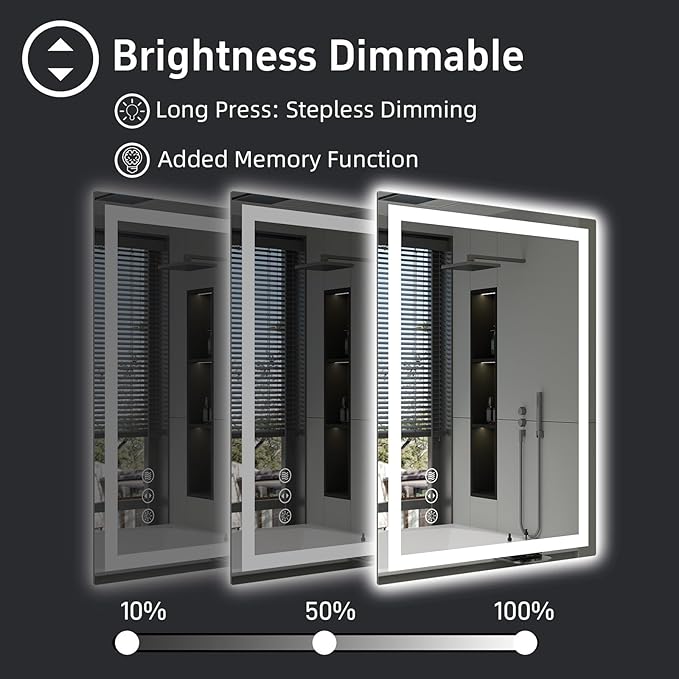 40"x 24" LED Bathroom Mirror with Lights, Anti-Fog, Double Lighting Sources Dimmable, Backlit + Front Lit, Lighted Bathroom Vanity Mirror with 3 Colors, Tempered Glass (Horizontal/Vertical)