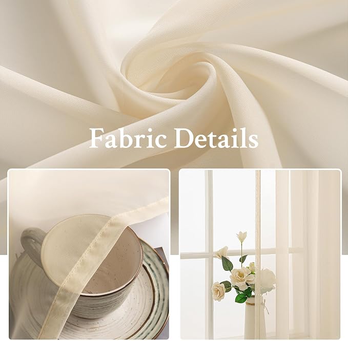 MIULEE 2 Panels Sheer Curtains for Living Room 54 X 108 Inches Cream | Window - Image 3