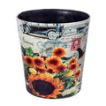 Leather Trash Can, Retro Decorative Waste Basket, 10L Capacity Small Waste Paper Basket, Waterproof Garbage Can for Bathroom, Bedroom, Office, Kitchen and Living Room - Sunflower