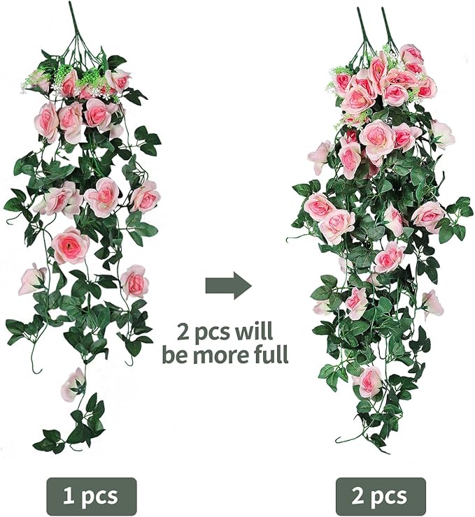 RECUTMS 4PCS Artificial Rose Hanging Flower 32 in Fake Garland for Home Room Garden Wedding Indoor Outdoor Decoration (Champagne)