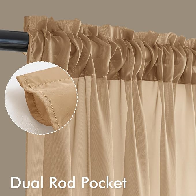 MIULEE Brown Sheer Curtains 84 Inches Long 4 Panels 42 x 84 Inches | Light - Image 3